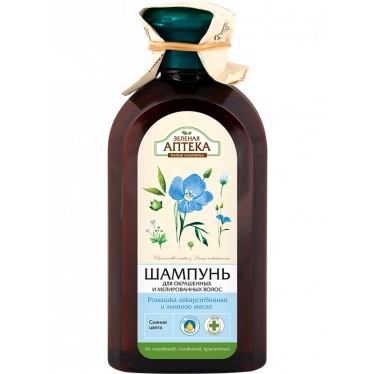 Green Pharmacy - Шампунь для фарбованого та освітленого волосся «Ромашка та лляна олія», 350 мл
